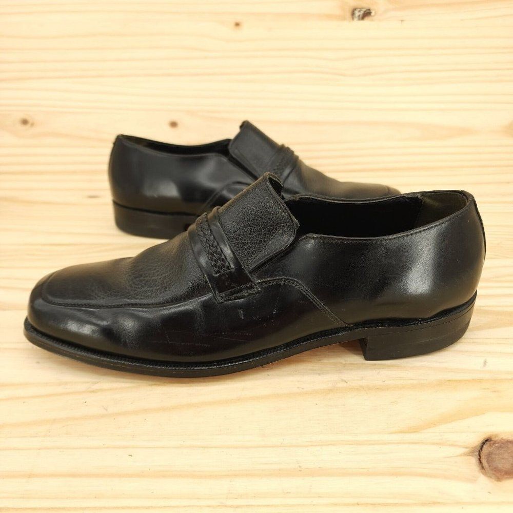 Weyenberg Massagic Loafer Sz 11.5 C Black Leather Classic Dress Shoes Square Toe